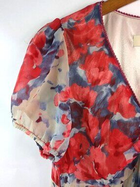 Mina UK M L Coral Poppy Flowy Dress